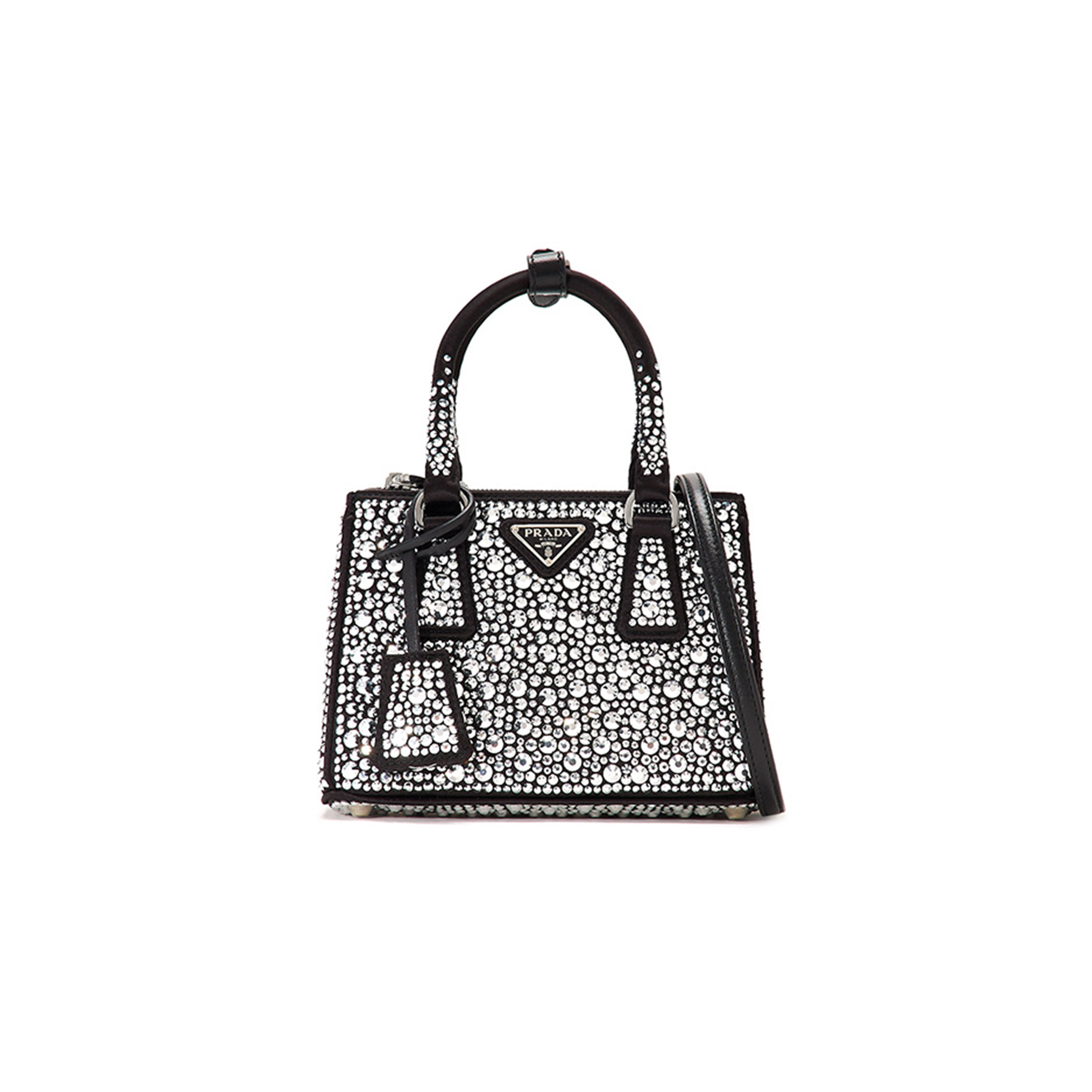 Pra*a black satin and crystal mini galliera tote bag 1ba906 (20*15*9.5cm)